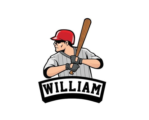 Baseball Batter Bat Hat Player Sport Names Custom Text Personalized sign bumper sticker decal
