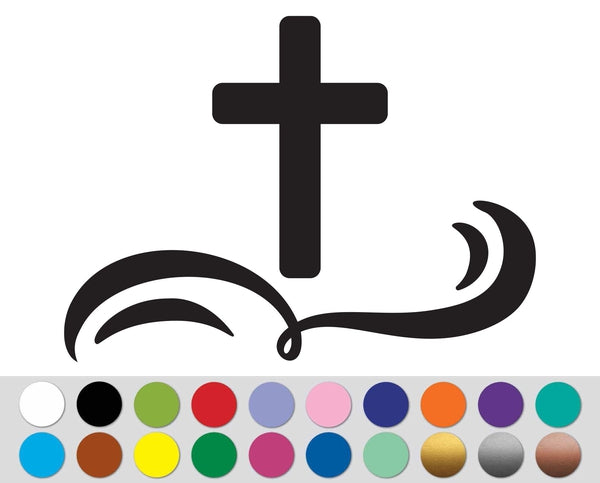Cross Jesus Religion Study Church Swirl Swoosh sign bumper sticker decal