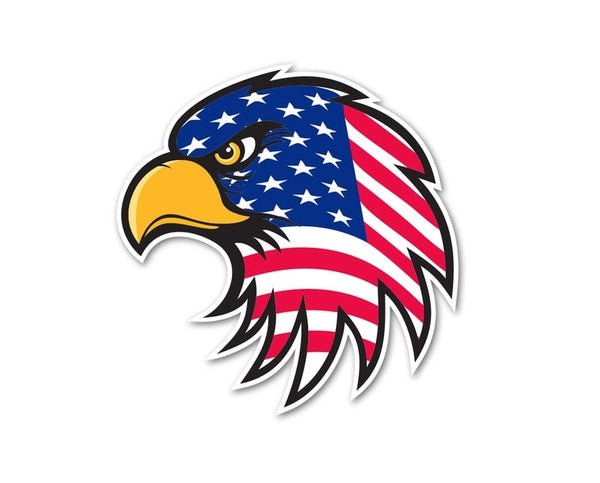 Eagle Hawk Head Patriot America US Flag Banner USA American Star Stripes Banner bumper vinyl sticker decal