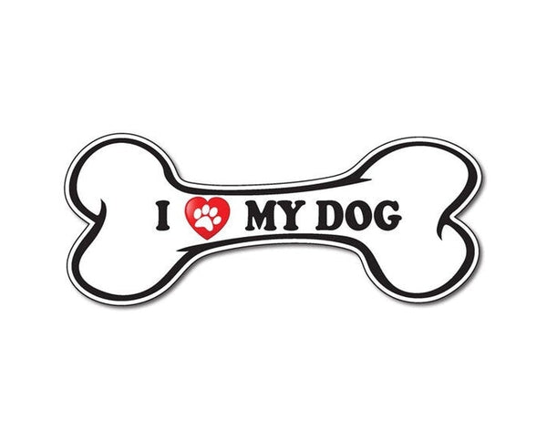 I Love My Dog Paw Red Heart Bone Pet bumper sticker decal white premium vinyl
