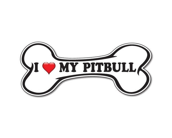 I Love My Pitbull Red Heart Bone bumper sticker decal