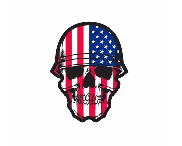 US Skull Military Veteran Soldier Fallen Vietnam Iraq Flag Banner USA American Star Stripes Banner bumper vinyl sticker decal