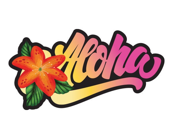 Aloha Hawaii Island Beach Hibiscus Flower Welcome sign bumper sticker decal